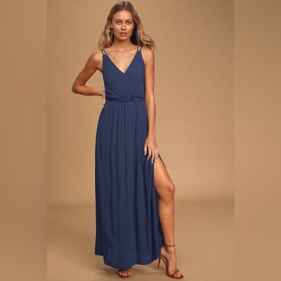 Lulus Dresses & Skirts - Lulu's Lost In Paradise Navy Blue Maxi‎ Dress brand new open back strappy large